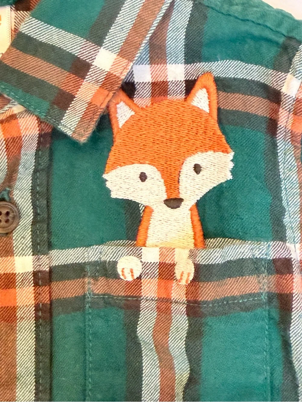 Gymboree Boys' Green Plaid Fox Applique Button-Up Shirt - 2T
